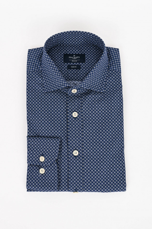 Hackett London Hemd mit Micro-Print in Navy/Weiß