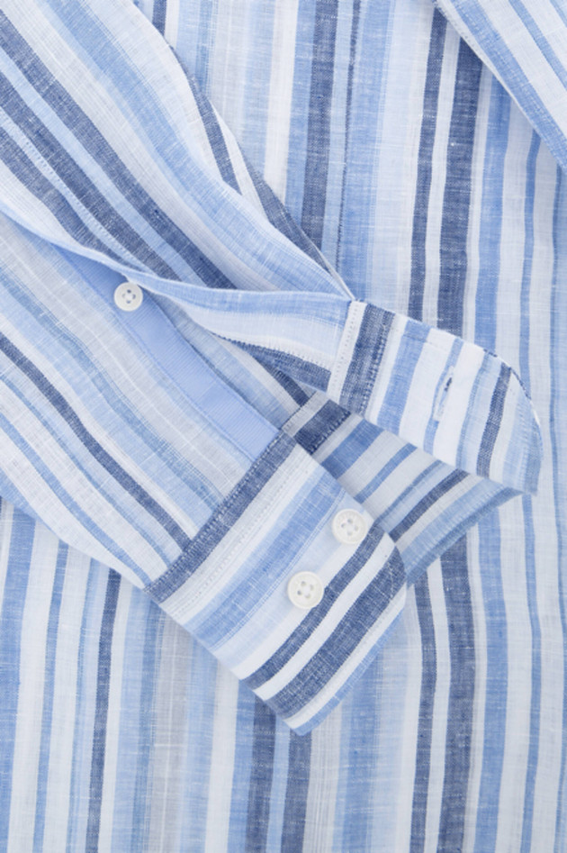 Hackett London Leinen Hemd mit Multi-Streifen-Print in Blau/Weiß