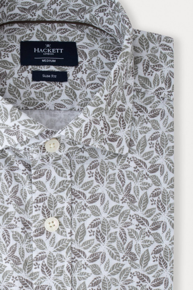 Hackett London Hemd mit Allover Print in Weiß/Grün