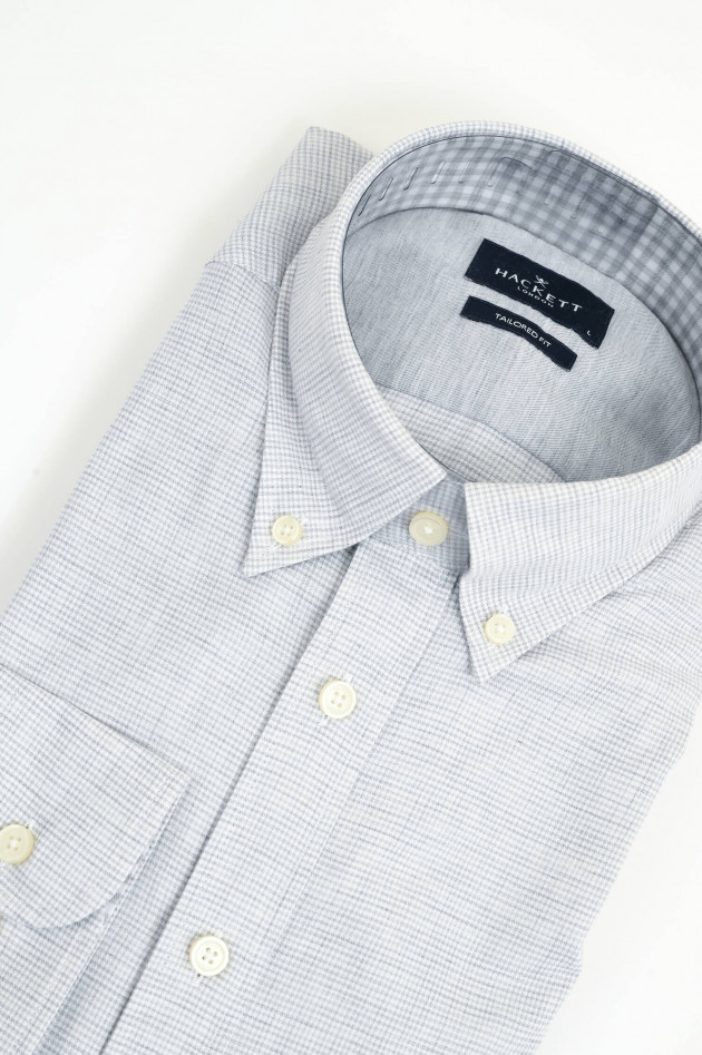 Hackett London Gemustertes Baumwollhemd in Taupe/Weiß