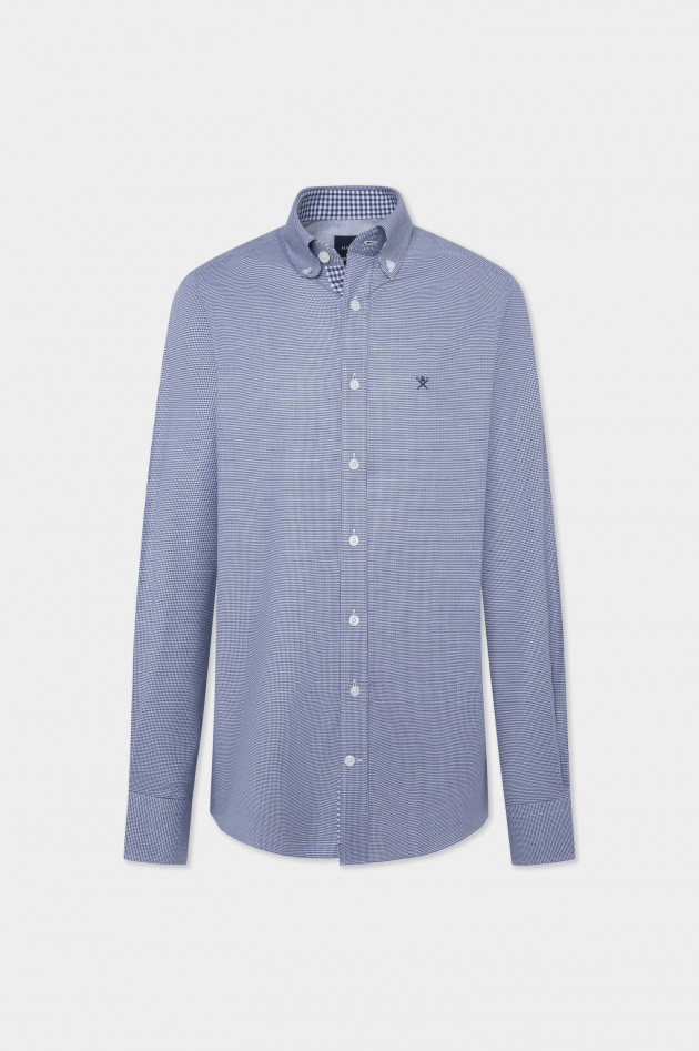 Hackett London Gemustertes Baumwollhemd in Navy/Weiß