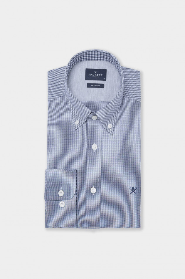 Hackett London Gemustertes Baumwollhemd in Navy/Weiß