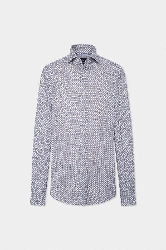 Hackett London Gemustertes Baumwollhemd in Braun/Weiß