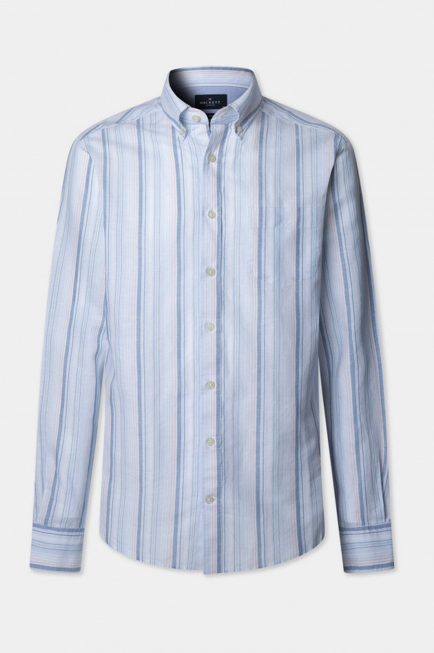Hackett London Gestreiftes Leinen-Baumwollhemd in Hellblau
