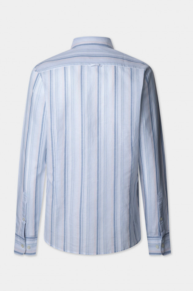 Hackett London Gestreiftes Leinen-Baumwollhemd in Hellblau