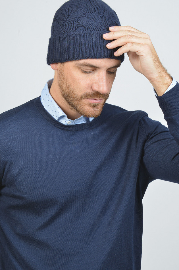 Hackett London Mütze mit Zopfstrick in Navy