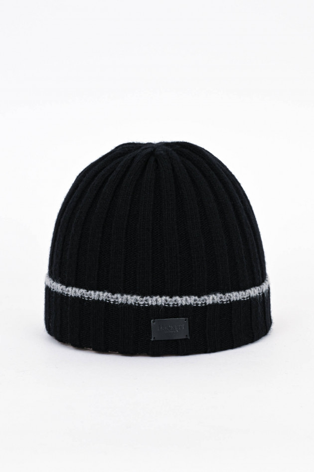 Hackett London Rippstrick-Beanie aus Cashmere in Schwarz