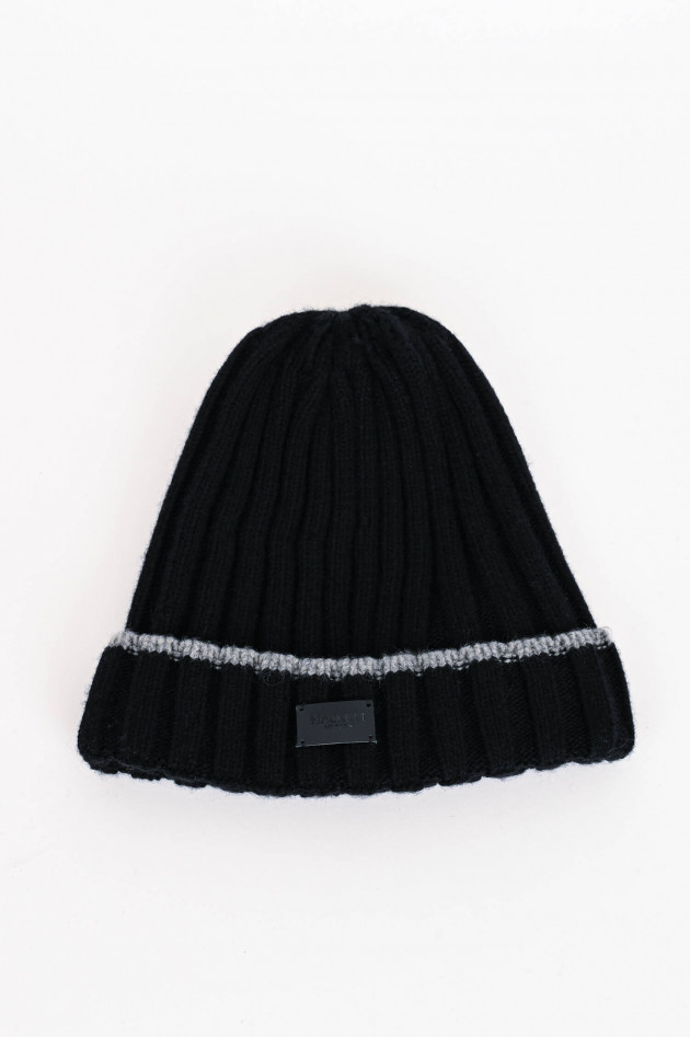 Hackett London Rippstrick-Beanie aus Cashmere in Schwarz