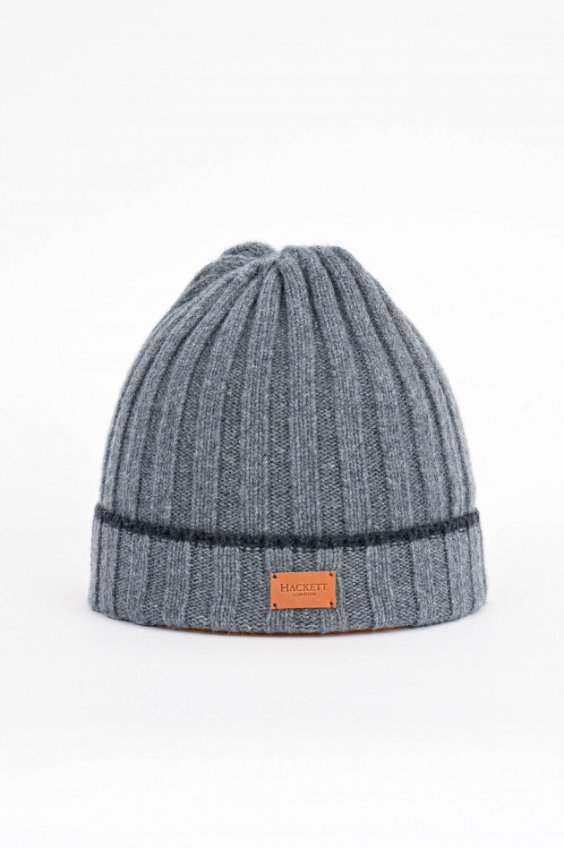 Hackett London Rippstrick-Beanie aus Cashmere in Grau