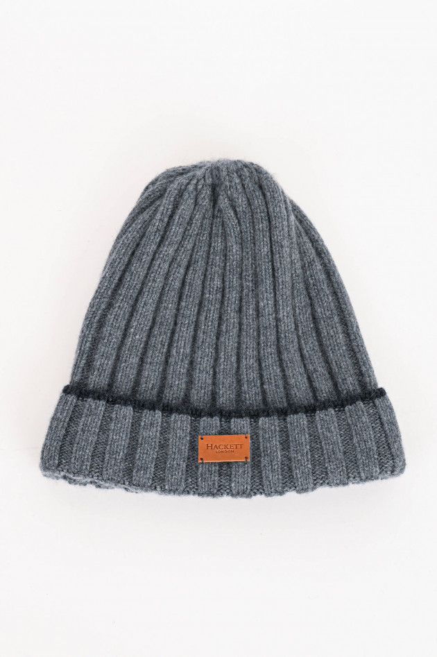 Hackett London Rippstrick-Beanie aus Cashmere in Grau