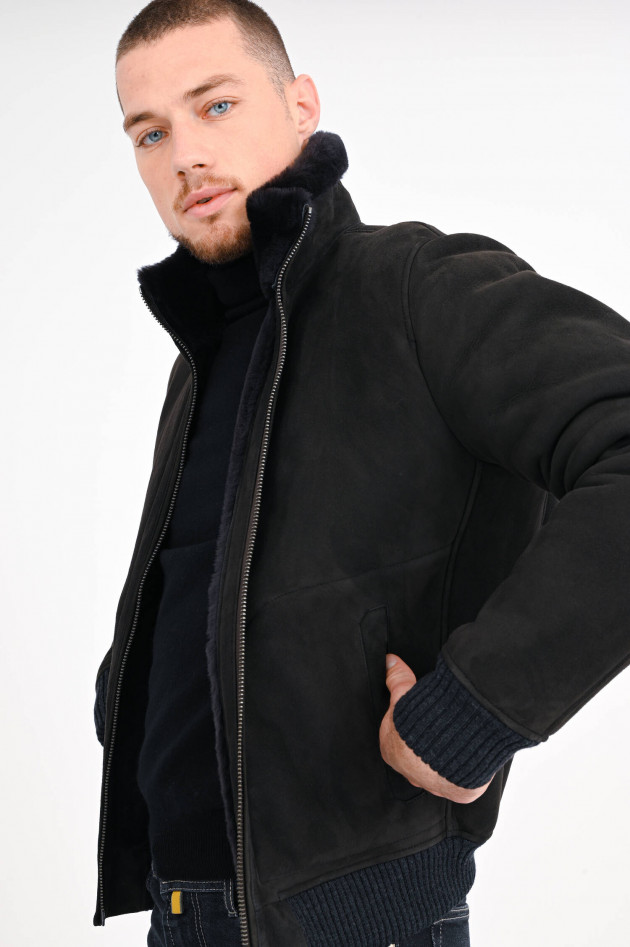 Hackett London Shearling Bomberjacke in Schwarz