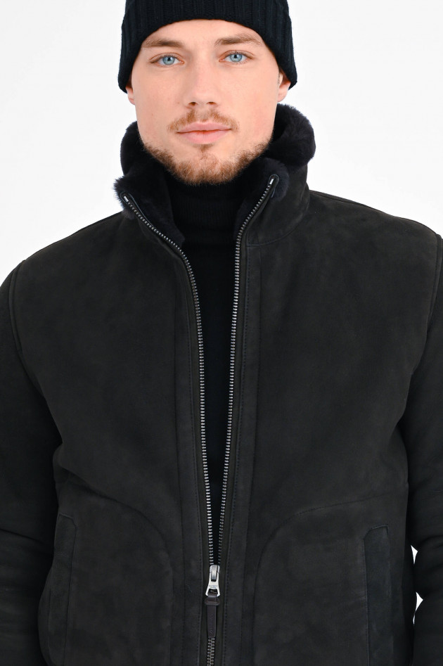 Hackett London Shearling Bomberjacke in Schwarz