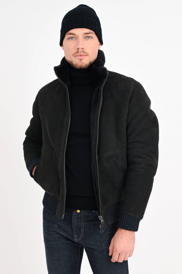 Hackett London Shearling Bomberjacke in Schwarz