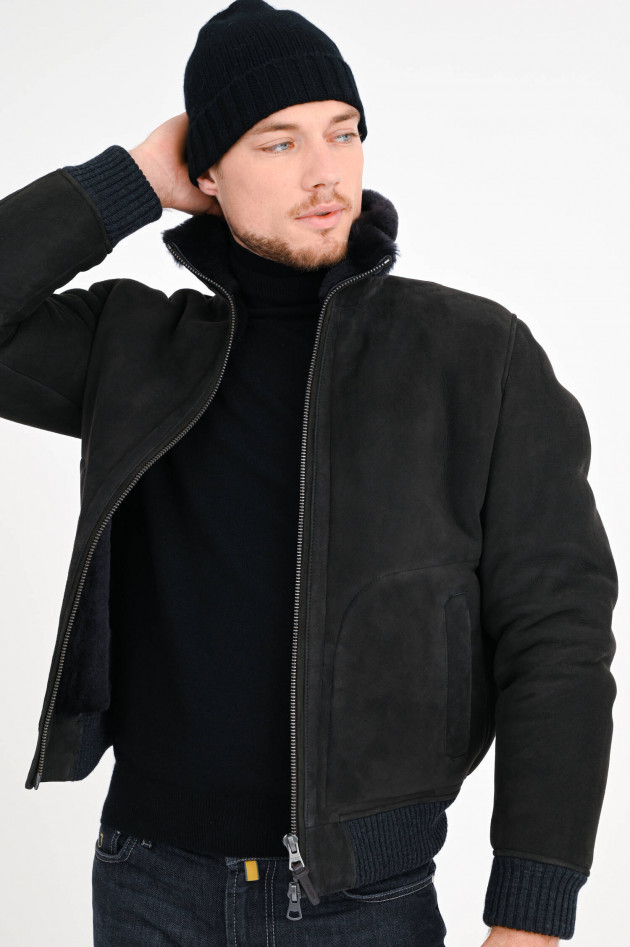 Hackett London Shearling Bomberjacke in Schwarz