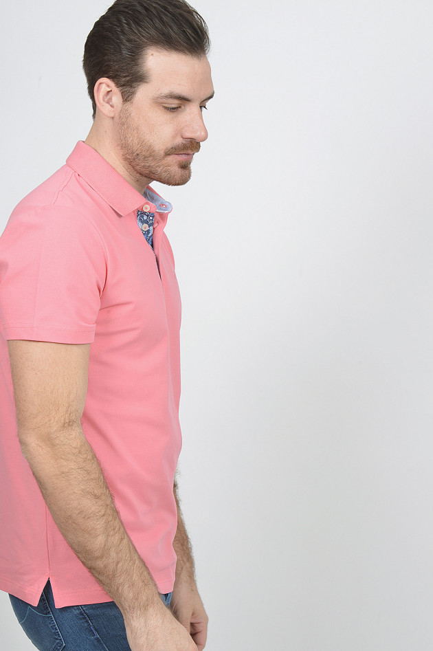 Hackett London Poloshirt mit gemustertem Innenkragen in Koralle