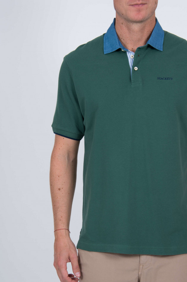 Hackett London Poloshirt mit Jeanskragen in Grün