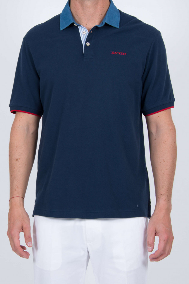 Hackett London Poloshirt mit Jeanskragen in Navy