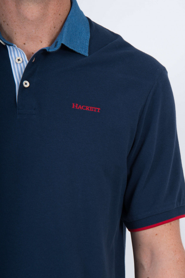 Hackett London Poloshirt mit Jeanskragen in Navy