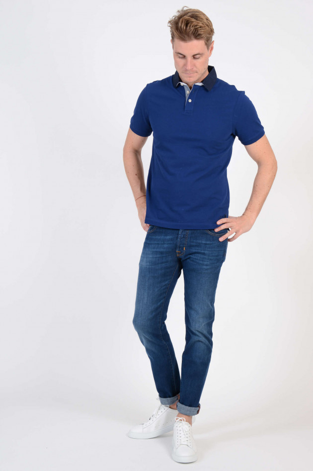 Hackett London Poloshirt mit dunkelblauem Kragen in Blau