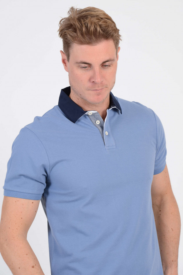 Hackett London Poloshirt mit dunkelblauem Kragen in Hellblau