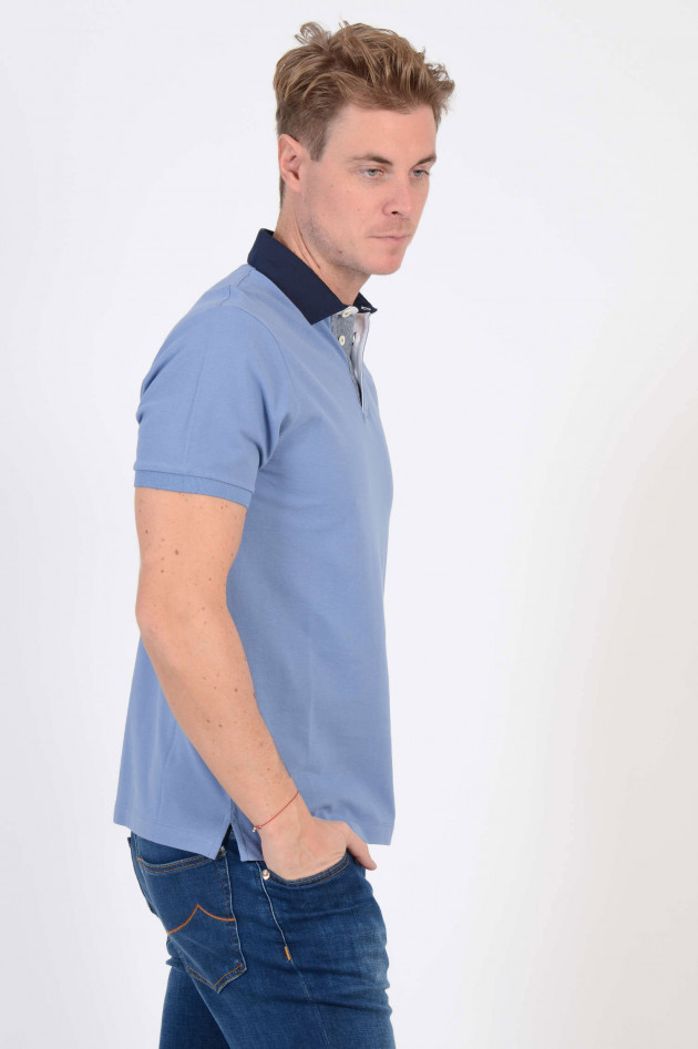 Hackett London Poloshirt mit dunkelblauem Kragen in Hellblau