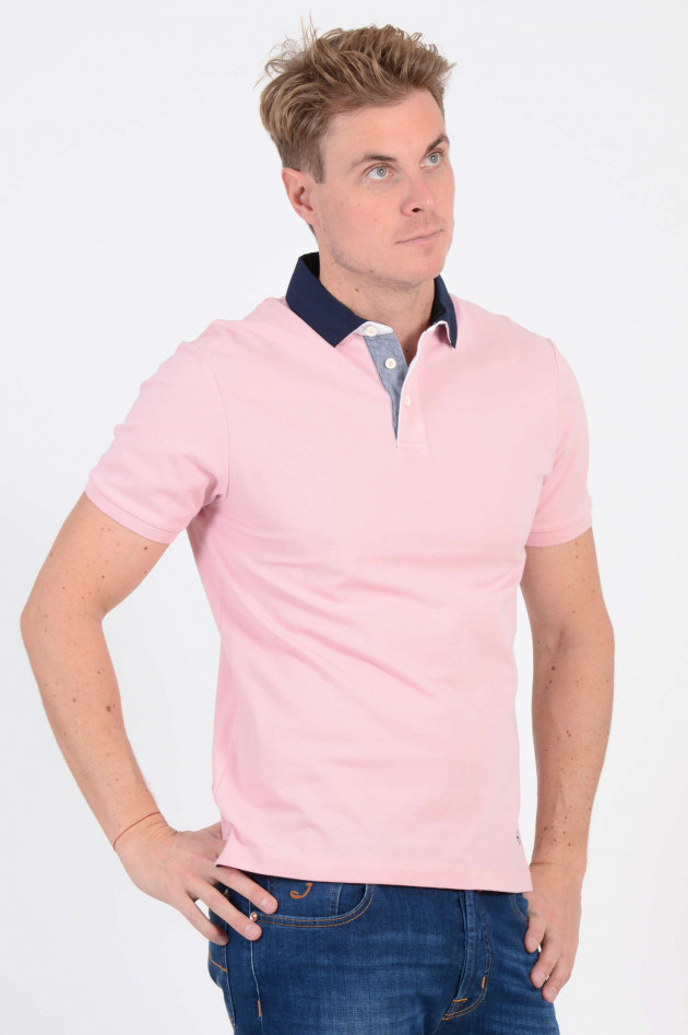 Hackett London Poloshirt mit dunkelblauem Kragen in Rosa