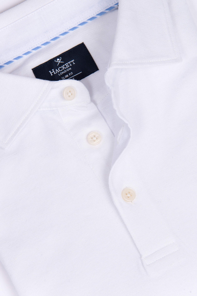 Hackett London Poloshirt aus Baumwoll-Leinen-Mix in Weiß