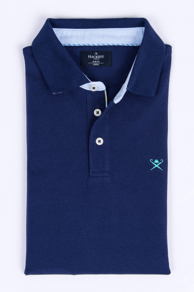 Hackett London Poloshirt mit dezentem Korallenmuster in Navy