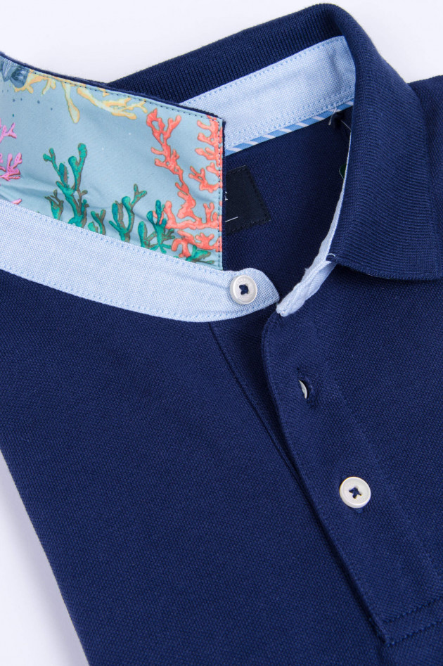 Hackett London Poloshirt mit dezentem Korallenmuster in Navy