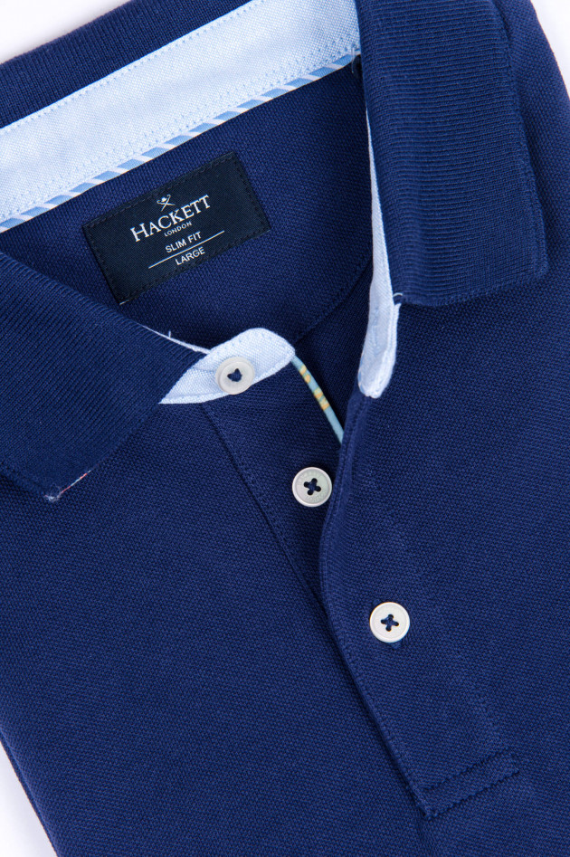 Hackett London Poloshirt mit dezentem Korallenmuster in Navy