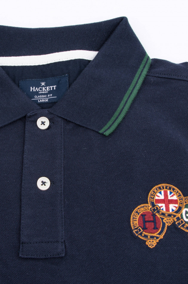 Hackett London Polo-Shirt mit englischen Stickerein in Navy