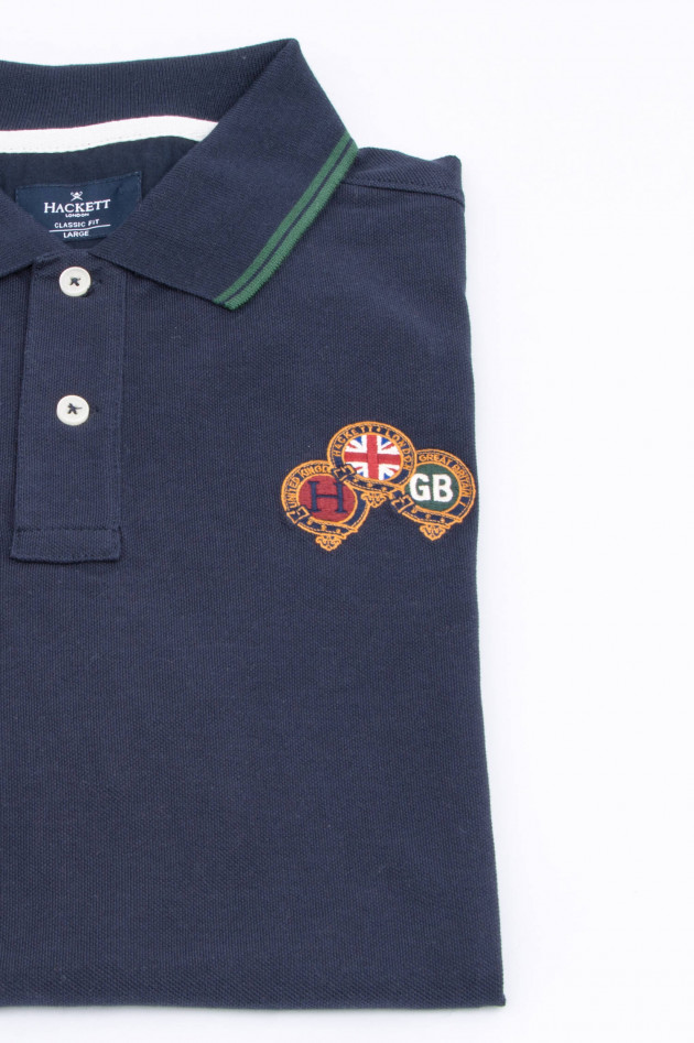 Hackett London Polo-Shirt mit englischen Stickerein in Navy