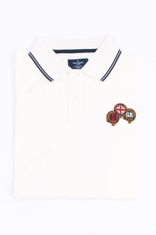 Hackett London Polo-Shirt mit englischen Stickerein in Weiß