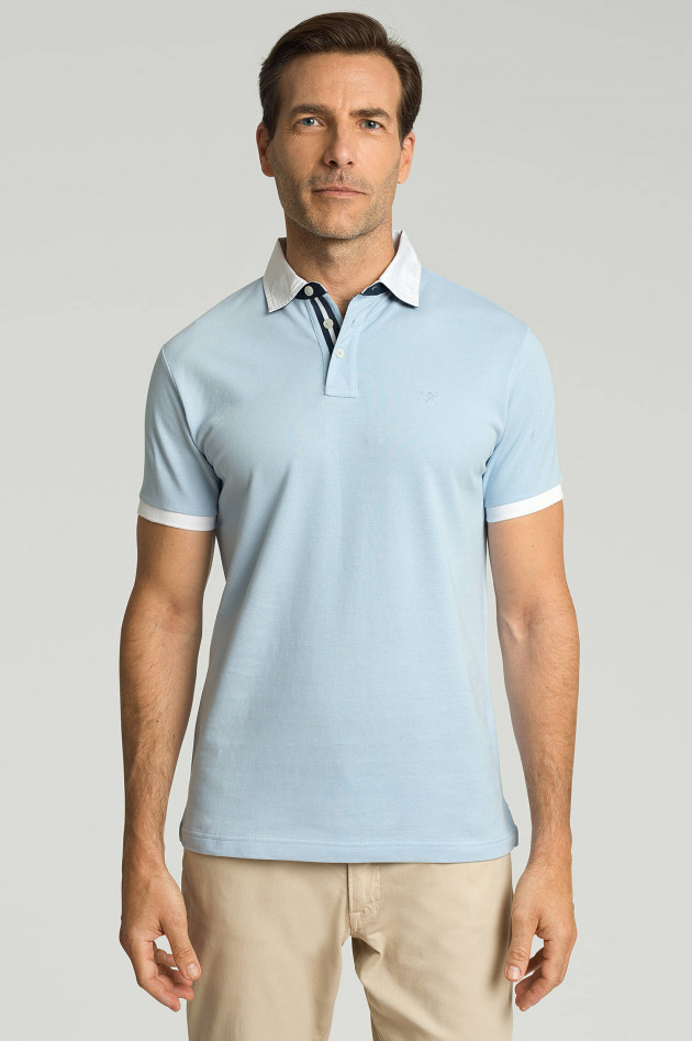 Hackett London Poloshirt mit Kontrastkragen in Hellblau