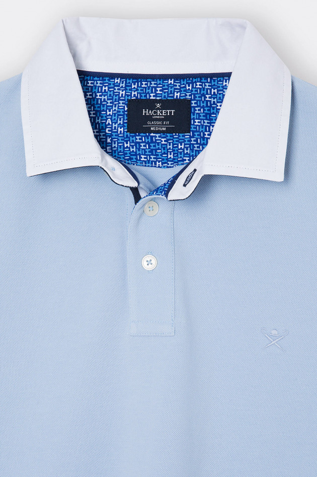 Hackett London Poloshirt mit Kontrastkragen in Hellblau