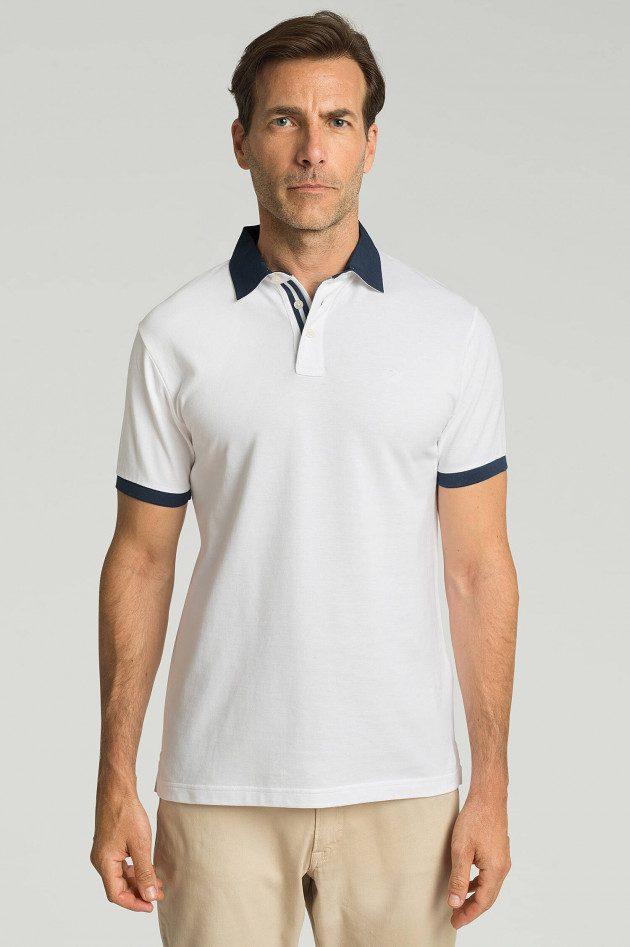 Hackett London Poloshirt mit Kontrastkragen in Weiß