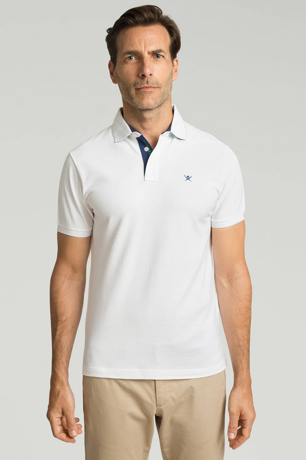 Hackett London Poloshirt mit Korallenmuster-Details in Weiß