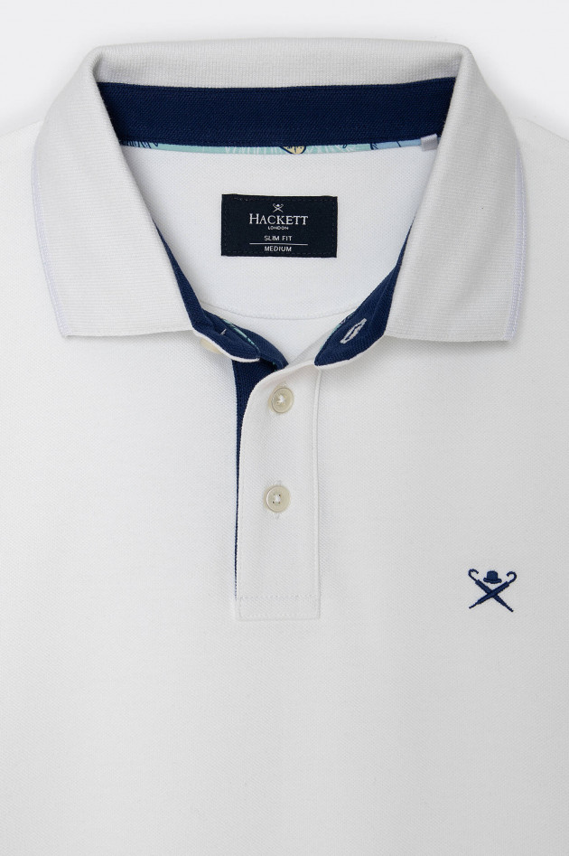 Hackett London Poloshirt mit Korallenmuster-Details in Weiß