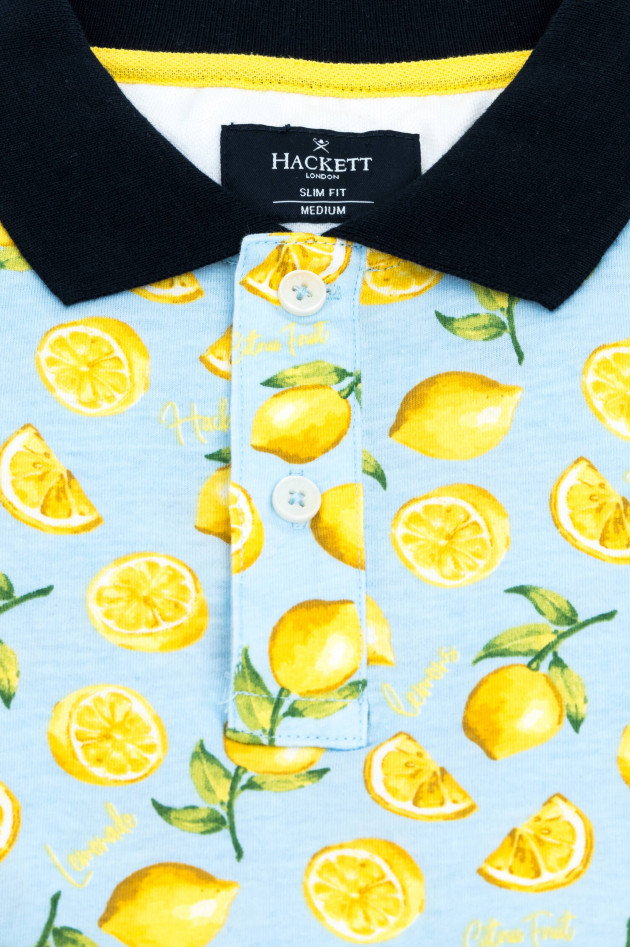 Hackett London Poloshirt mit Zitronen-Print in Hellblau