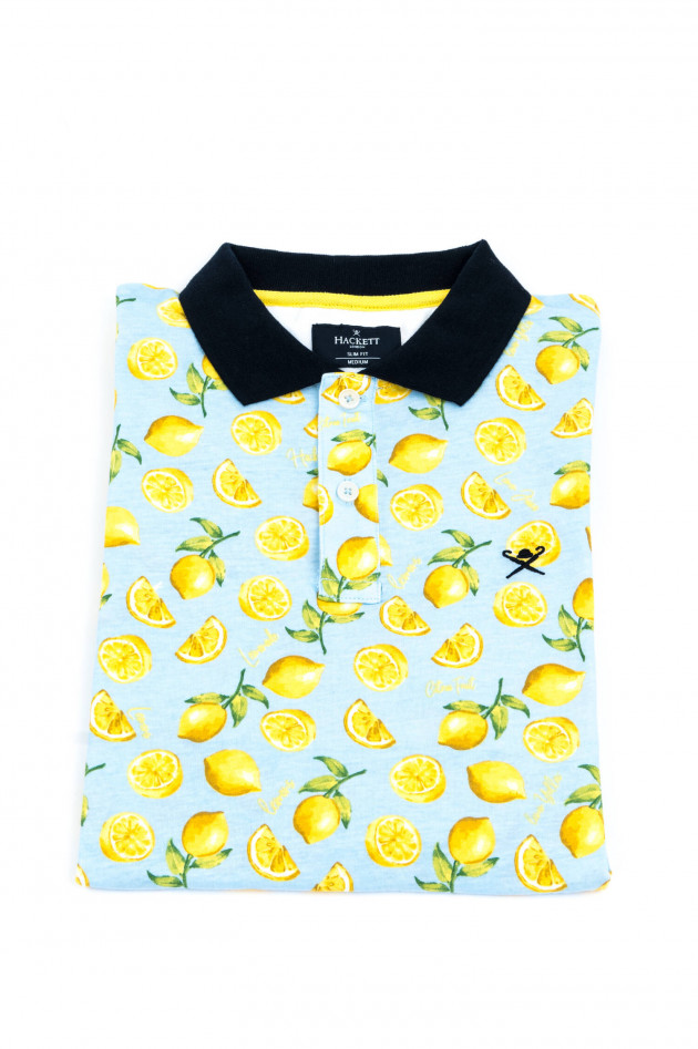 Hackett London Poloshirt mit Zitronen-Print in Hellblau