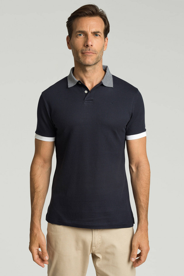 Hackett London Poloshirt mit Streifen-Kragen in Navy/Weiß