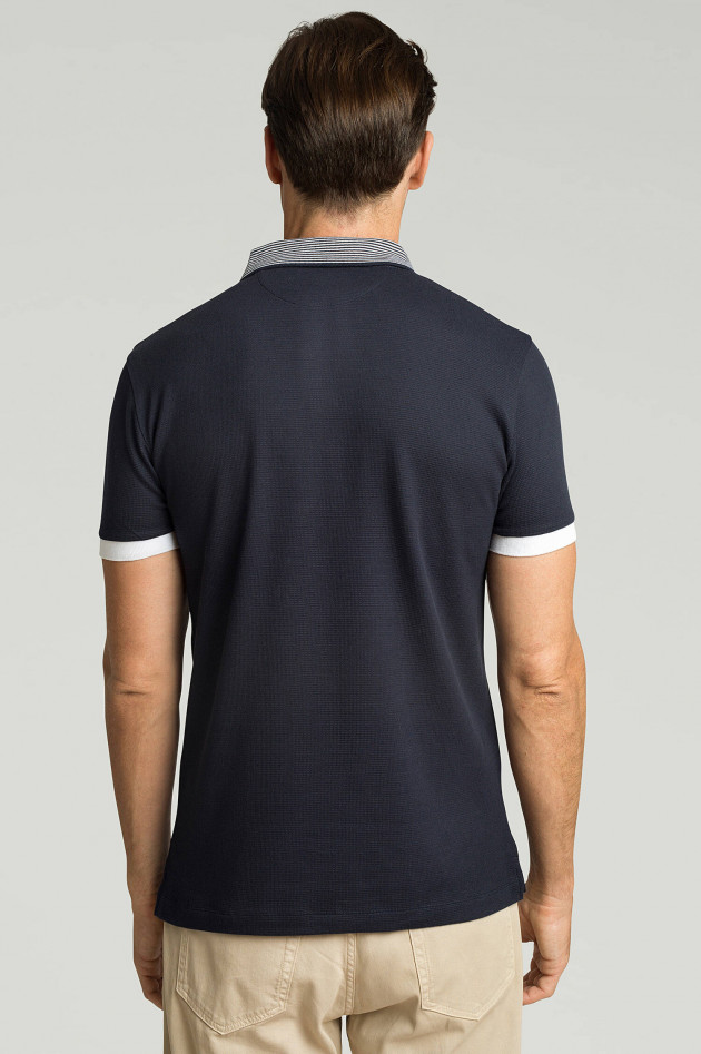 Hackett London Poloshirt mit Streifen-Kragen in Navy/Weiß