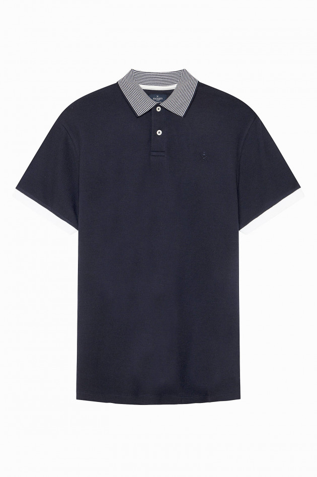 Hackett London Poloshirt mit Streifen-Kragen in Navy/Weiß