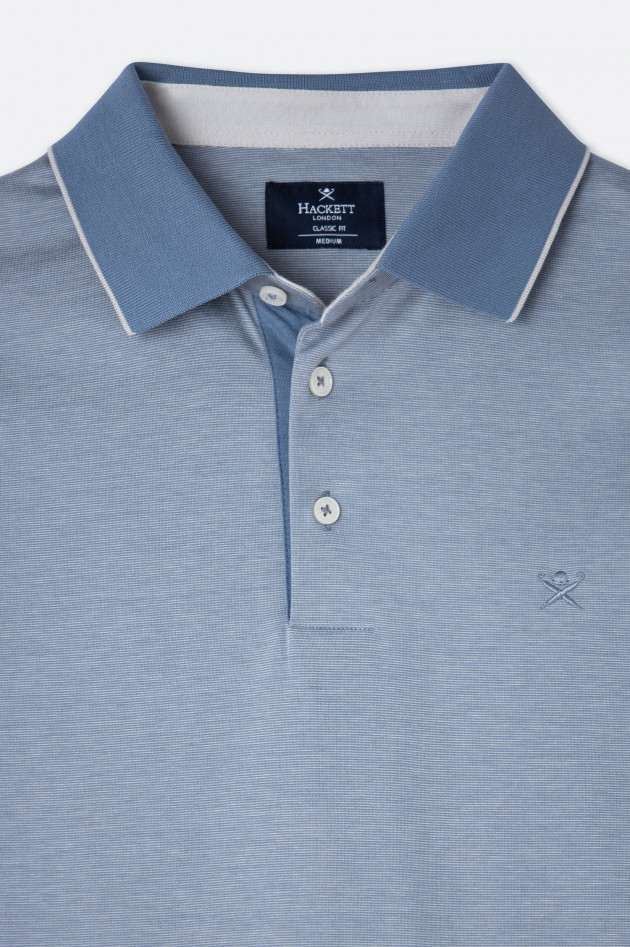 Hackett London Gestreiftes Jersey-Poloshirt in Mittelblau