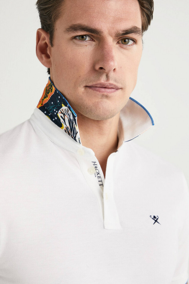 Hackett London Poloshirt mit dezentem Korallenmuster in Weiß