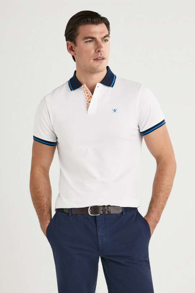 Hackett London Jersey-Poloshirt mit Kontrastkragen in Weiß