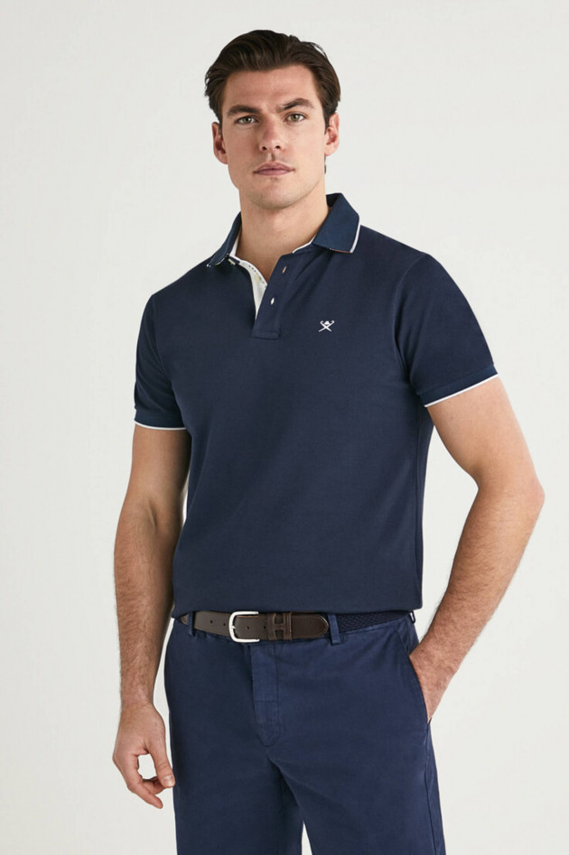 Hackett London Poloshirt mit dezentem Korallenmuster in Navy