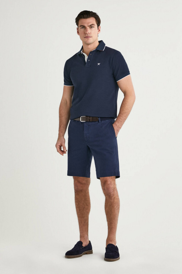 Hackett London Poloshirt mit dezentem Korallenmuster in Navy