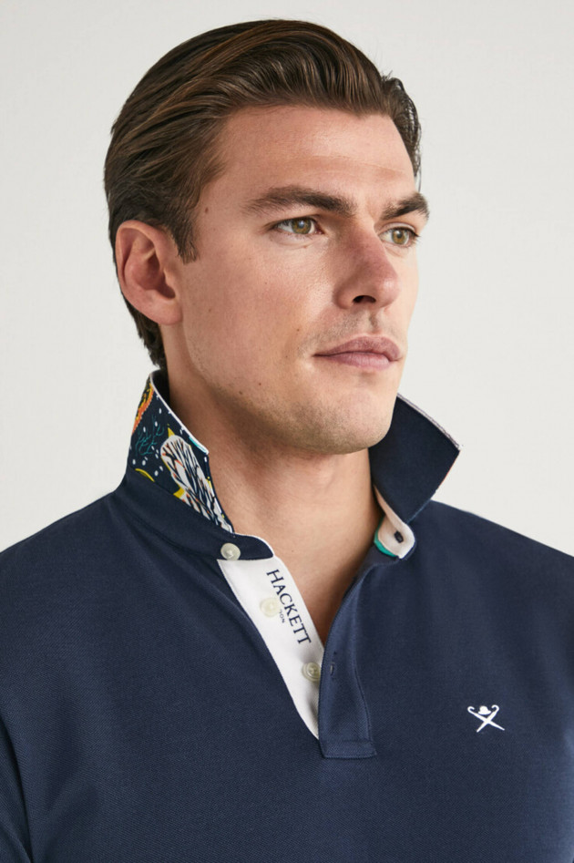 Hackett London Poloshirt mit dezentem Korallenmuster in Navy