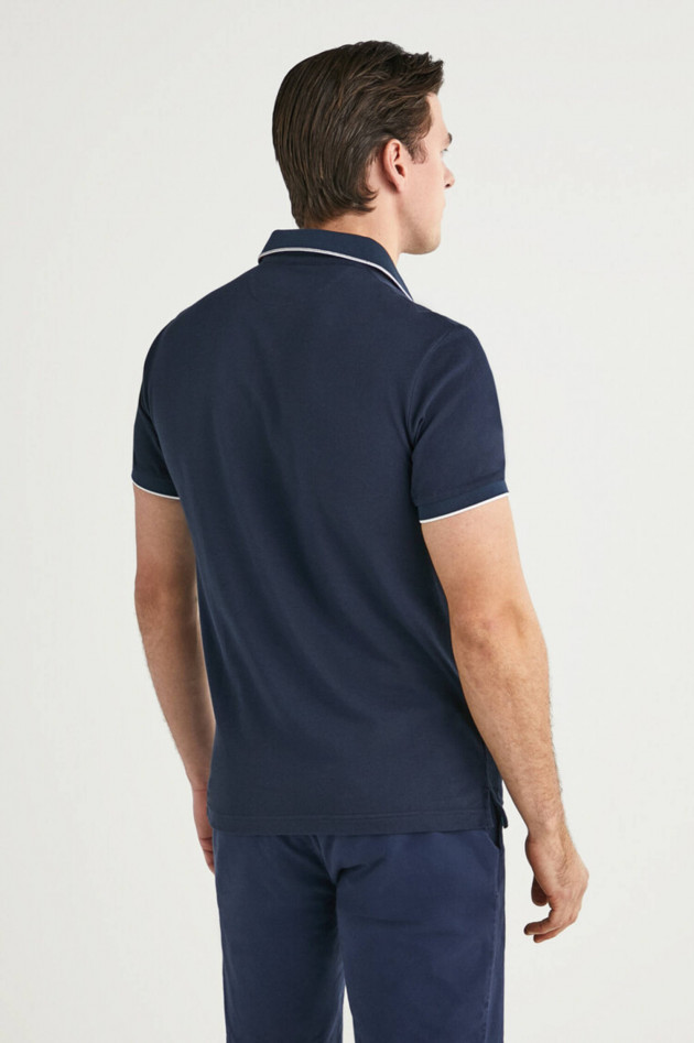 Hackett London Poloshirt mit dezentem Korallenmuster in Navy